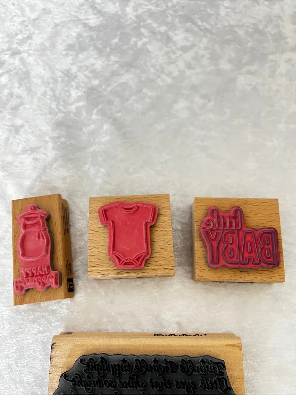 Lot 4 Wooded Stamps Baby Shower Print Theme Little Baby Happy Pregnancy Twinkle